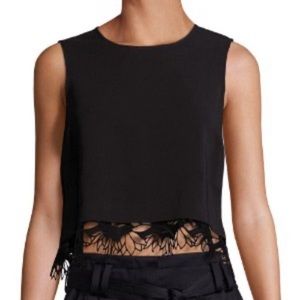 A.L.C. Black Nikos Lace Trim Cropped Top Sz 2